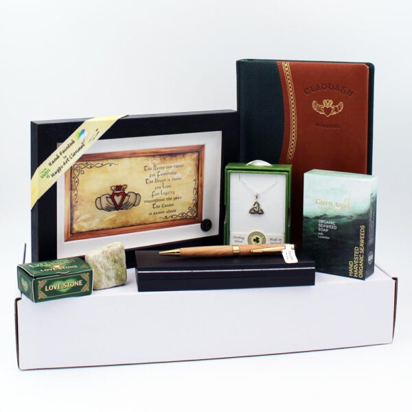 Irish Claddagh Gift Box, selection of gifts for her. All made in Ireland. One of a kind gift combination.