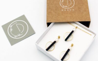 Pearl & Walnut Jewellery Set, necklace and earrings set handcrafted by Deeca Design Ireland
