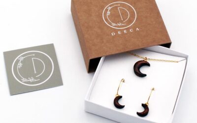 Moon Necklace and Earrings Set, handcrafted from walnut wood, by Deeca Jewellery Ireland