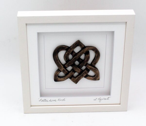 Celtic Love Knot in mounted creamy white frame, made in Ireland by Rynhart Bronze Fine Art