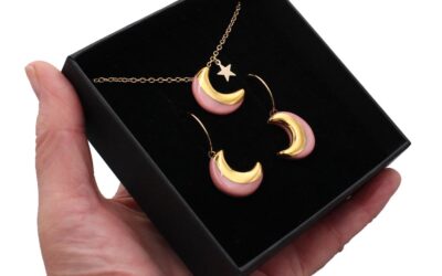 Moon & Star Porcelain Necklace and Earring Set. Handmade in Ireland by Danu Ceramics