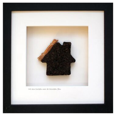 Irish Language Gift, framed turf house with thatch, caption 'Níl aon tinteán mar do thinteán féin' - 'there's no hearth like your own hearth', made in ireland