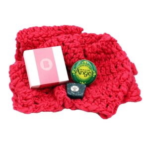 Mother's Day Gift, set of 3 beautiful gifts made in Ireland. Chunky Knit Wool Scarf, Baressential Mini Soap gift box, Kilkenny Marble Pocket Angel in tin.